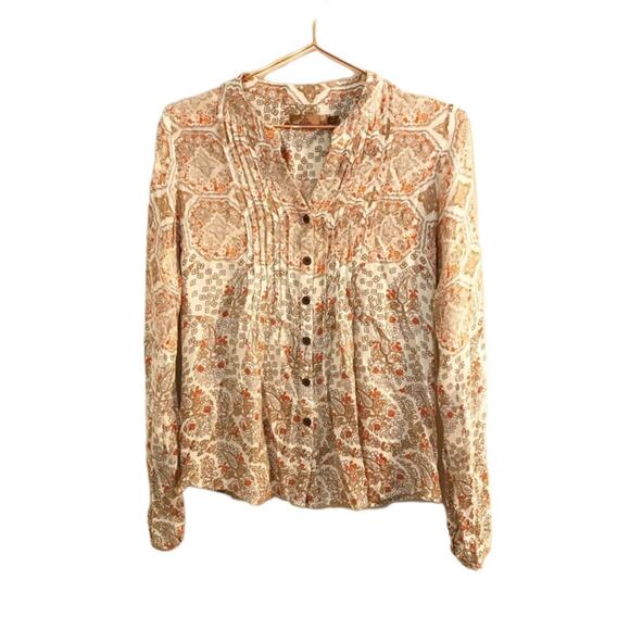 Prana button down v neck floral top size XS long sleeve - Picture 1 of 7